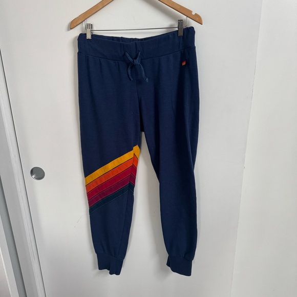 Aviator Nation Cross Stripe Pants in Poseidon Size Large - Picture 2 of 7